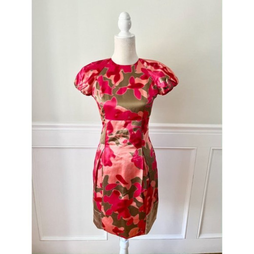 Etro Red Floral Velvet Trimmed Sheath Dress 38 US 2